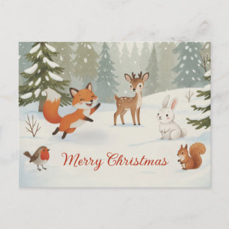 Carte Postale Winter Woodland Merry Christmas Forest Animals