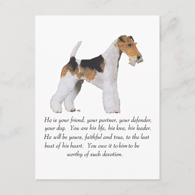 Carte Postale Wire Fox Terrier Mémoire / Dedication MALE (Devant)