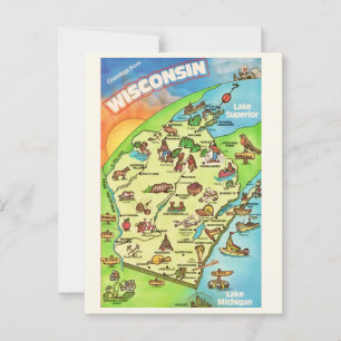 Carte postale Wisconsin illustrée de couleurs