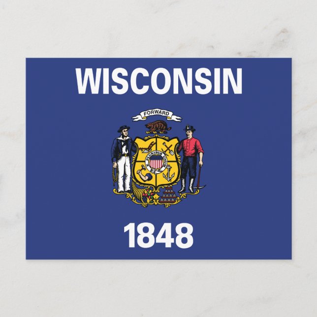 Carte Postale Wisconsin State Flag Sailor Miner Plow Anchor 1848 (Devant)
