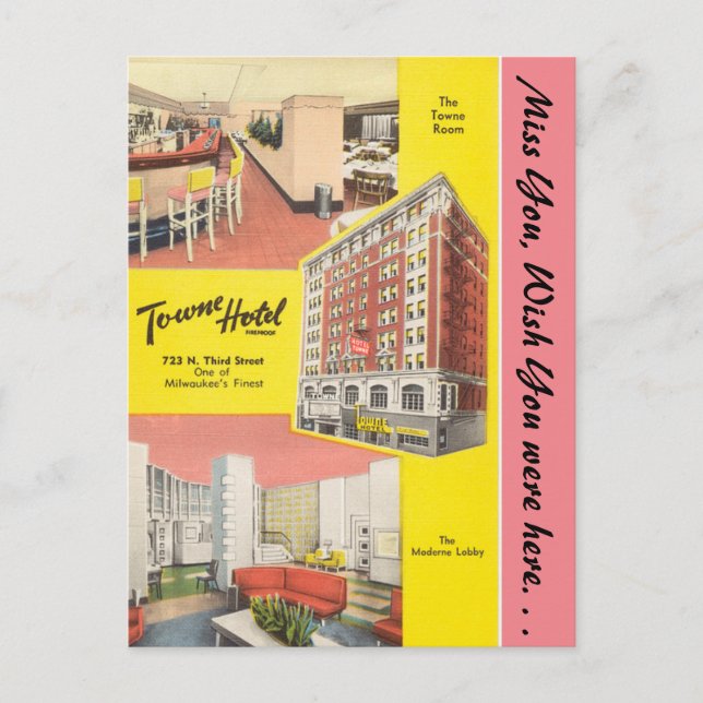 Carte Postale Wisconsin, Towne Hotel, Milwaukee (Devant)