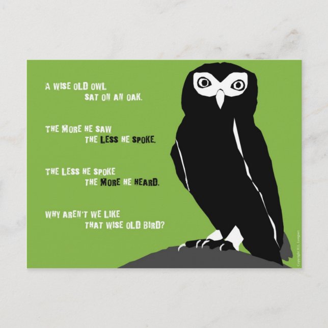 Carte postale Wise Old Owl en vert (Devant)