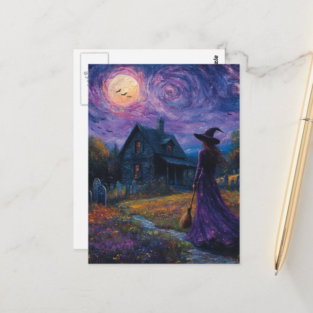 Carte Postale Witch in the Night (Devant/Arrière en situation)