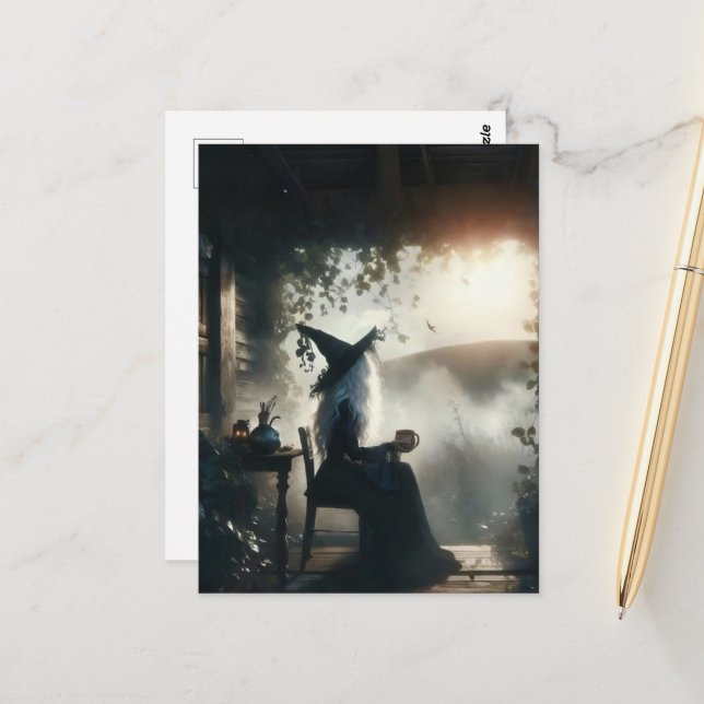 Carte Postale Witch on a Porch With Coffee (Devant/Arrière en situation)