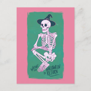 Carte Postale Witch Skeleton attend le retour d'Halloween