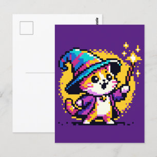 Carte Postale Wizard Cat - Art magique Pixel Design Imaginaire