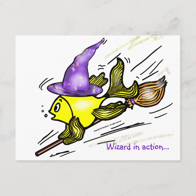 Carte Postale Wizard Fish - drôle dessin mignon (Devant)