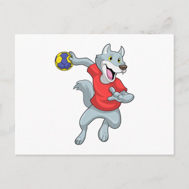 Carte Postale Wolf comme joueur de handball avec Handball (Devant)