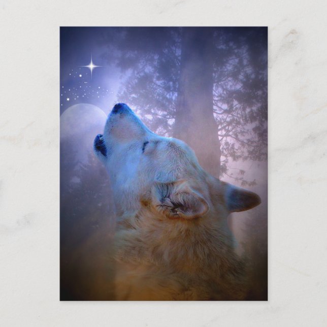 Carte postale Wolf et Moon de Joyeuses fêtes (Devant)