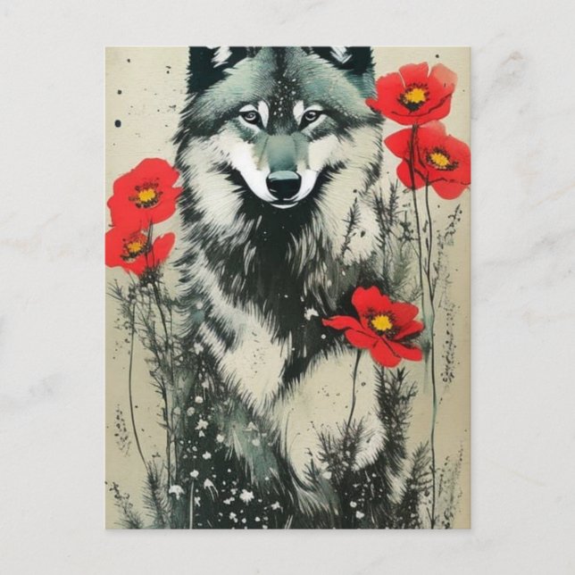 Carte Postale Wolf et Poppies (Devant)