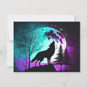 Carte Postale Wolf Howling à la lune Galaxy Stars Animal