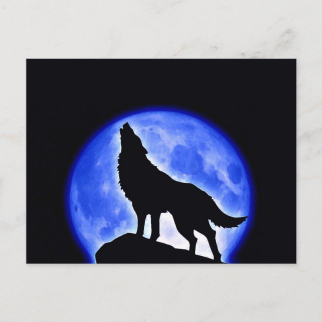 Carte Postale Wolf Howling à Moon (Devant)