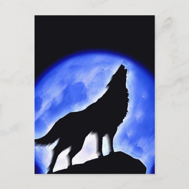 Carte Postale Wolf Howling à Moon (Devant)