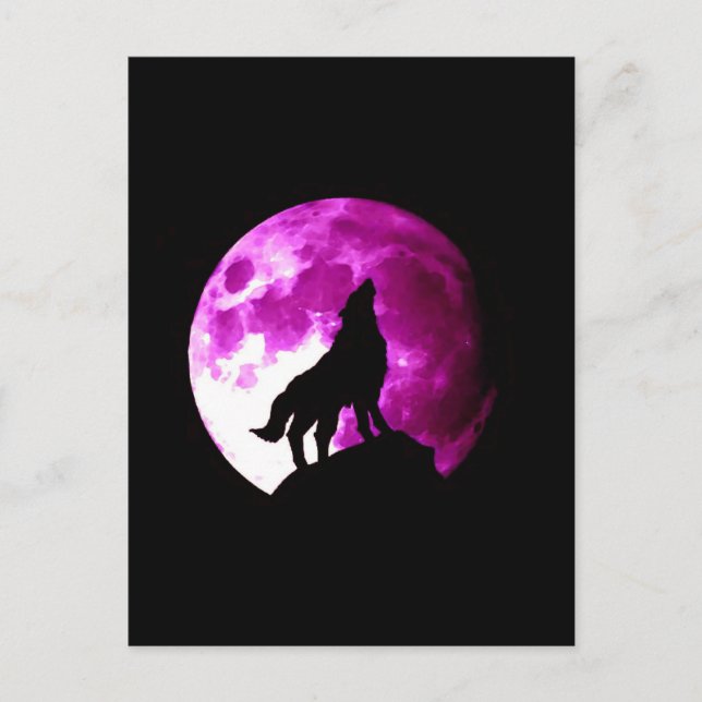 Carte Postale Wolf Howling à Moon (Devant)