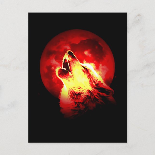 Carte Postale Wolf Howling à Red Night (Devant)