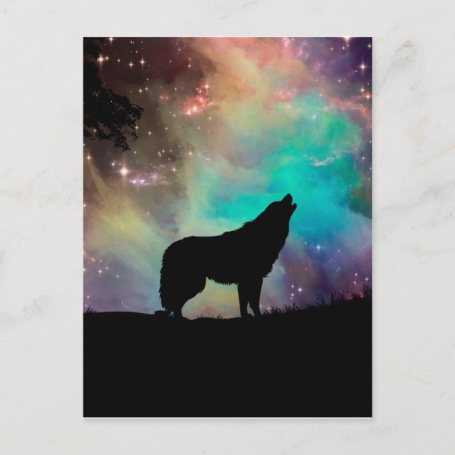 Carte Postale Wolf hurle à l'univers (Devant)