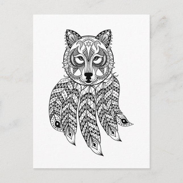 Carte Postale Wolf Inspiré Avec Dreamcatcher (Devant)