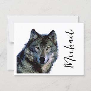 Carte Postale Wolf Portrait Votre nom Écriture personnalisée