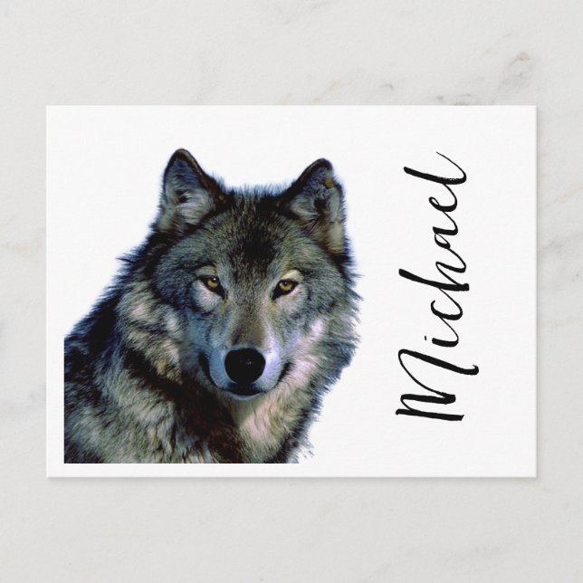 Carte Postale Wolf Portrait Votre nom Écriture personnalisée (Devant)