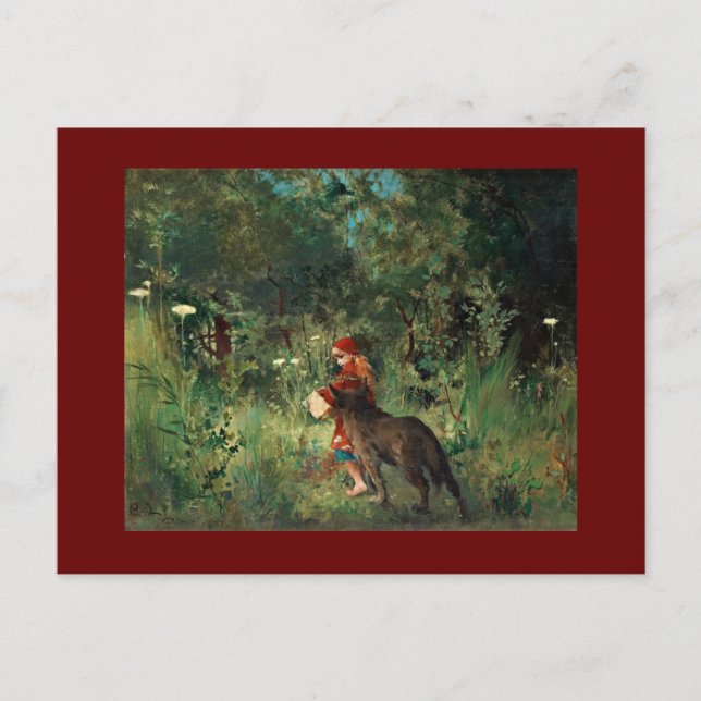 Carte Postale Wolf sur le chemin avec rouge (Devant)