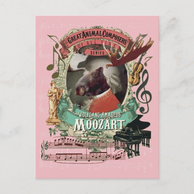 Carte Postale Wolfgang Amadeus Moozart Moose Animal Composer (Devant)