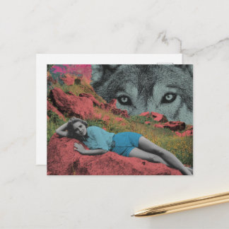 Carte Postale Woman and Wolf in Nature