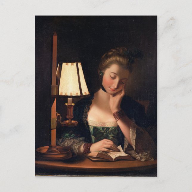 Carte Postale Woman reading by a Paper-bell Shade, 1766 (Devant)