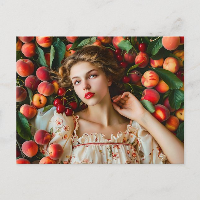 Carte Postale Woman with peaches and cherries (Devant)