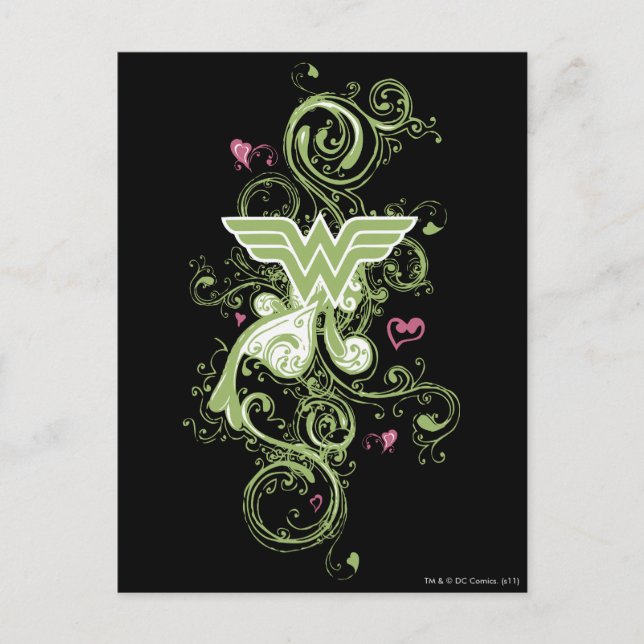 Carte Postale Wonder Woman Green Swirls Logo (Devant)
