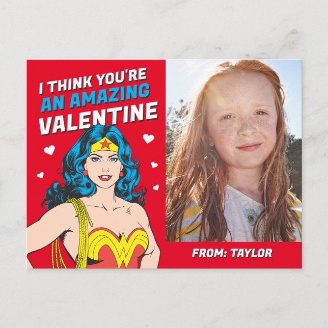 Carte Postale Wonder Woman | Joyeuse Saint-Valentin (Devant)