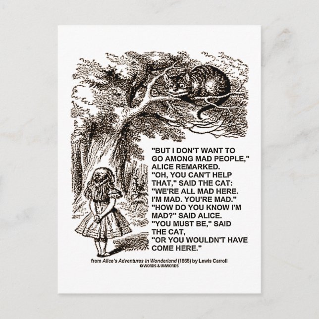 Carte Postale Wonderland Alice Go Among Mad People Citation (Devant)