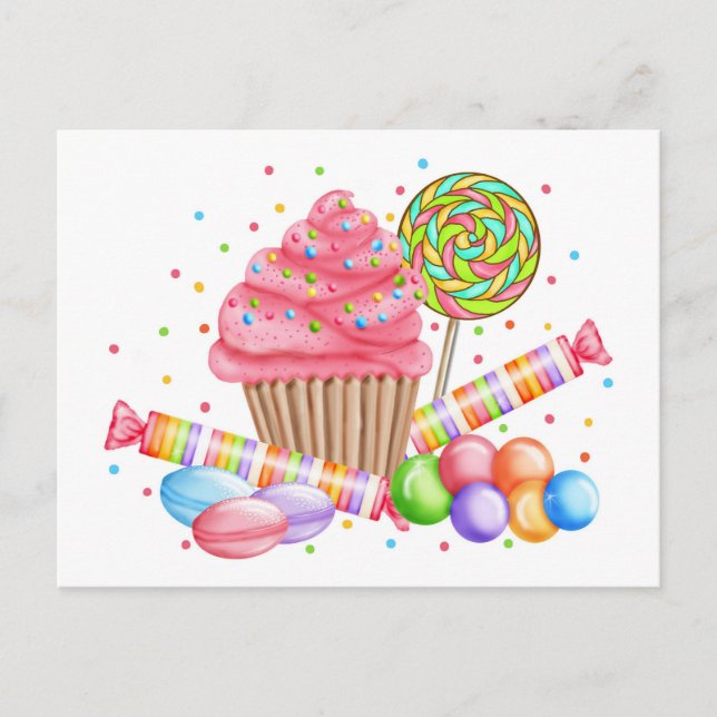 Carte Postale Wonderland Cupcake Candy Lollipop Sweet Tarts (Devant)