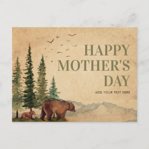 Carte Postale Woodland Mama Bear & Her Cub Fête Vintage des mère