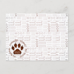 Carte Postale Woof Words et Empreinte de patte en Brown avec Bus