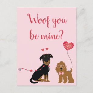 Carte Postale Woof You Be Mine Valentine Dogs