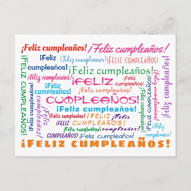 Carte Postale Word Cloud Feliz Cumpleaños Espagnol Joyeux Annive (Devant)
