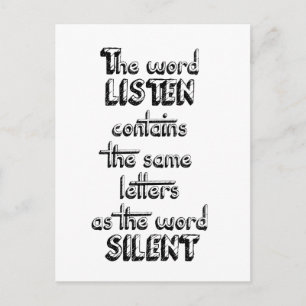 Carte Postale Word LISTEN contient les mêmes lettres que SILENT