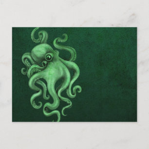 Carte Postale Worn Vintage Octopus Illustration - Green