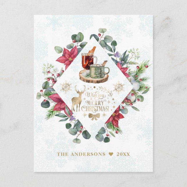 Carte Postale Wreath Script Winter Vous Souhaite Un Joyeux Noël (Devant)