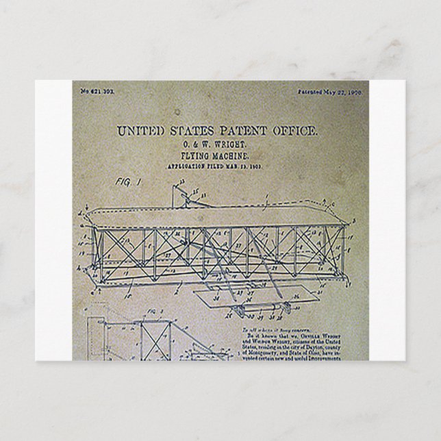 Carte Postale Wright Brothers Brevets Design (Devant)