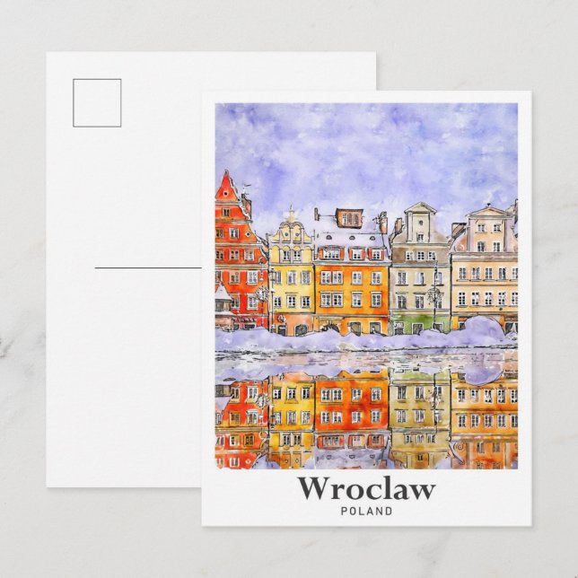 Carte Postale Wroclaw Pologne Voyage Aquarelle Croquis main dess (Devant / Derrière)