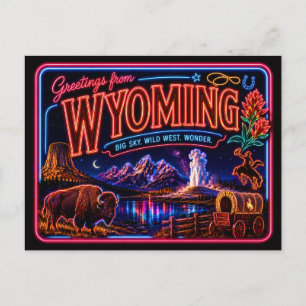 Carte Postale Wyoming Neon État Rétro Vintage