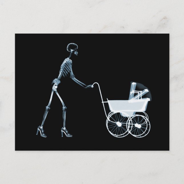 CARTE POSTALE X-RAY SKELETON WOMAN & BABY CARRIAGE - BLUE (Devant)