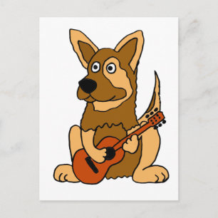 Carte Postale XX- Allemand Chiot Jouant à la guitare Caricature