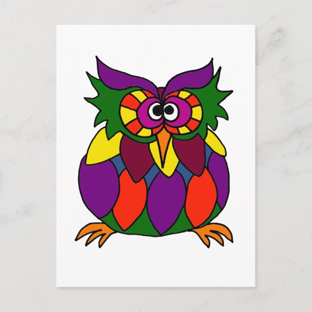 Carte Postale XX- Dessin artistique de la Chouette funky (Devant)