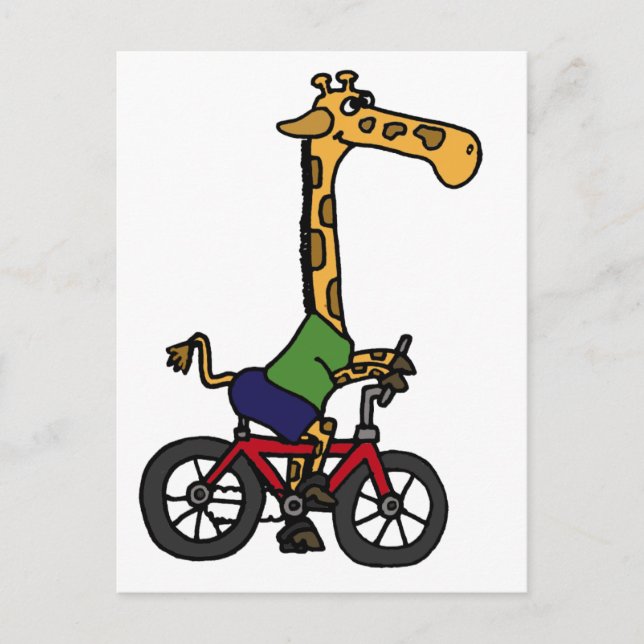 Carte Postale XX Dessin de girafe drôle sur bicyclette (Devant)