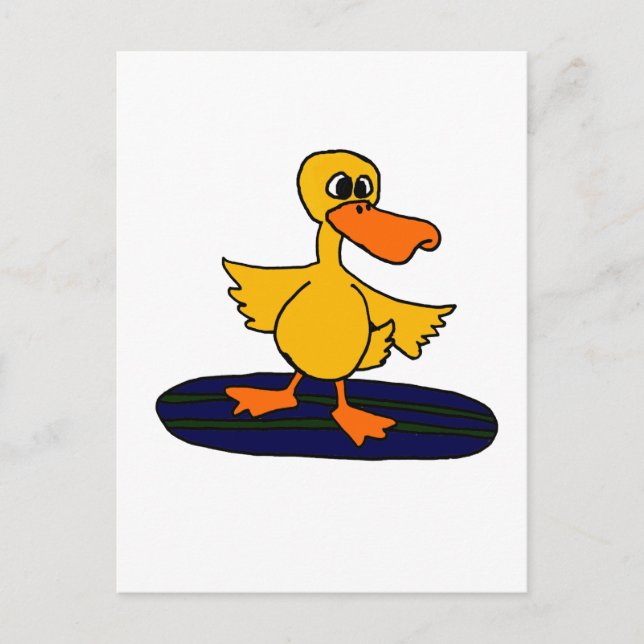 Carte Postale XX- Drôle canard sur un Surboard (Devant)