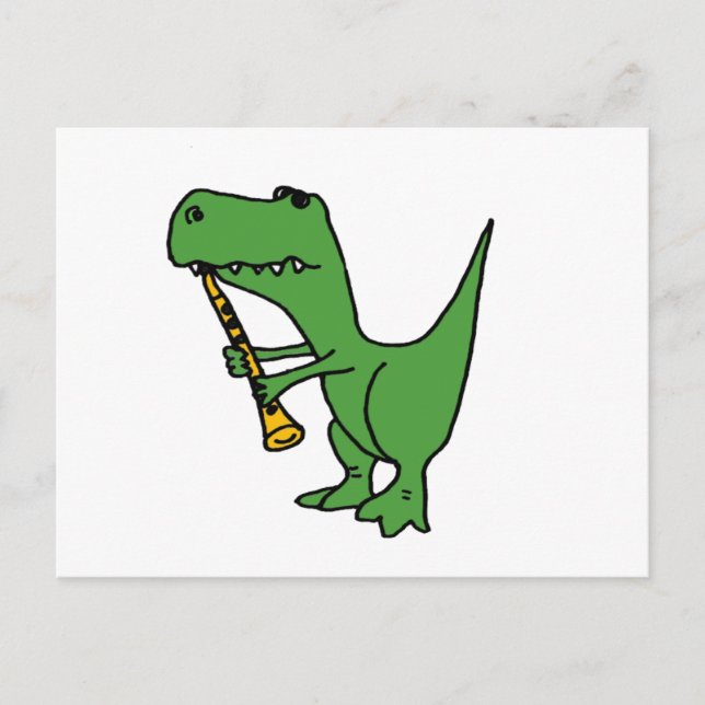 Carte Postale XX- Hilarious T-rex Dinosaure Jouer au Clarinet (Devant)