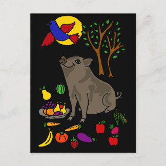 Carte Postale XX- Pot Bellied Pig and Fruit Folk Art Design