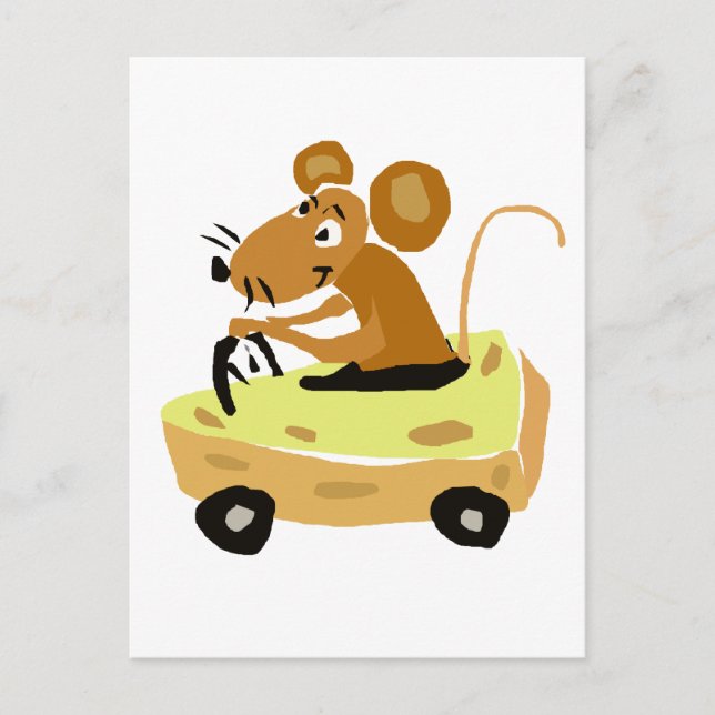 Carte Postale XX- Souris conduisant un fromage Cartoon de voitur (Devant)